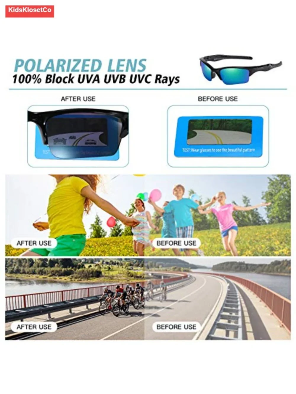 Kids Polarized Unbreakable Sunglasses with Strap & Car Case